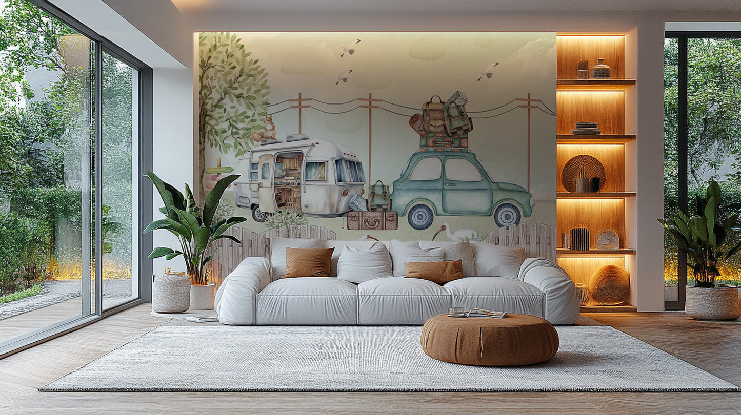 Pastoral Caravanning Scene Mural - Giffywalls