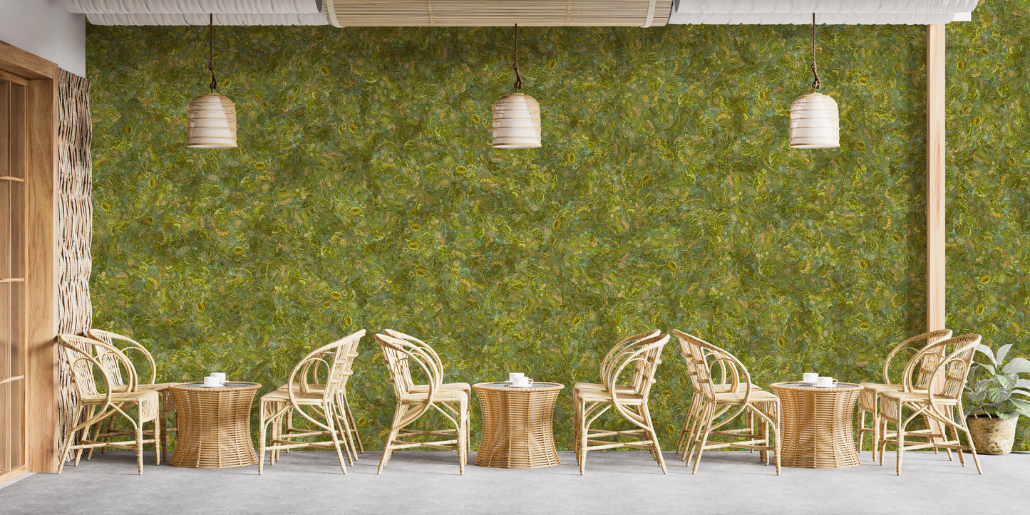 Embroidery Moss Green Color Wallpaper Murals