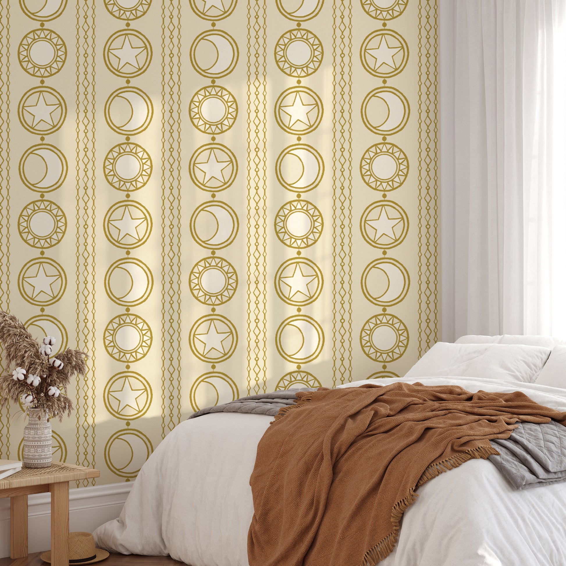 Mystical celestial medallion design wallpaper for dreamy interiors.
