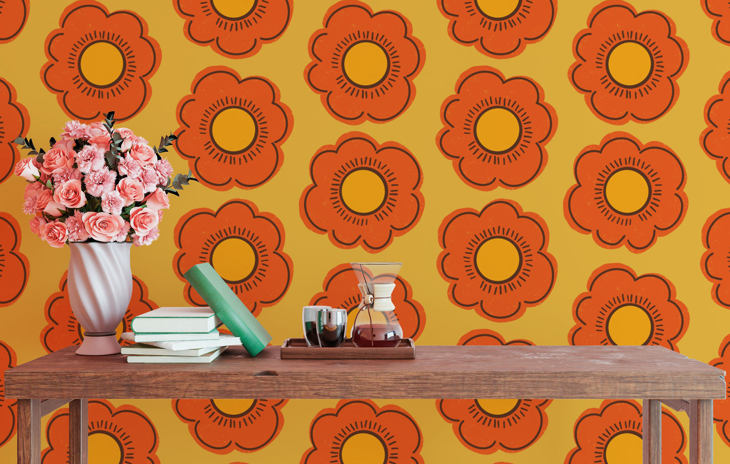 Retro Sunflower Wallpaper for lively home accents