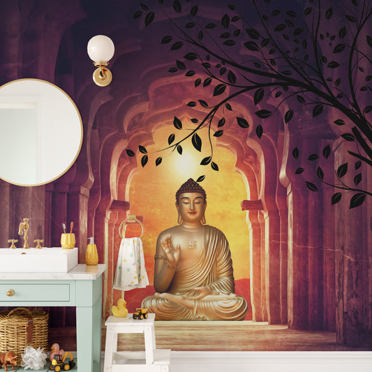 Serene Buddha wallpaper with tree shadow