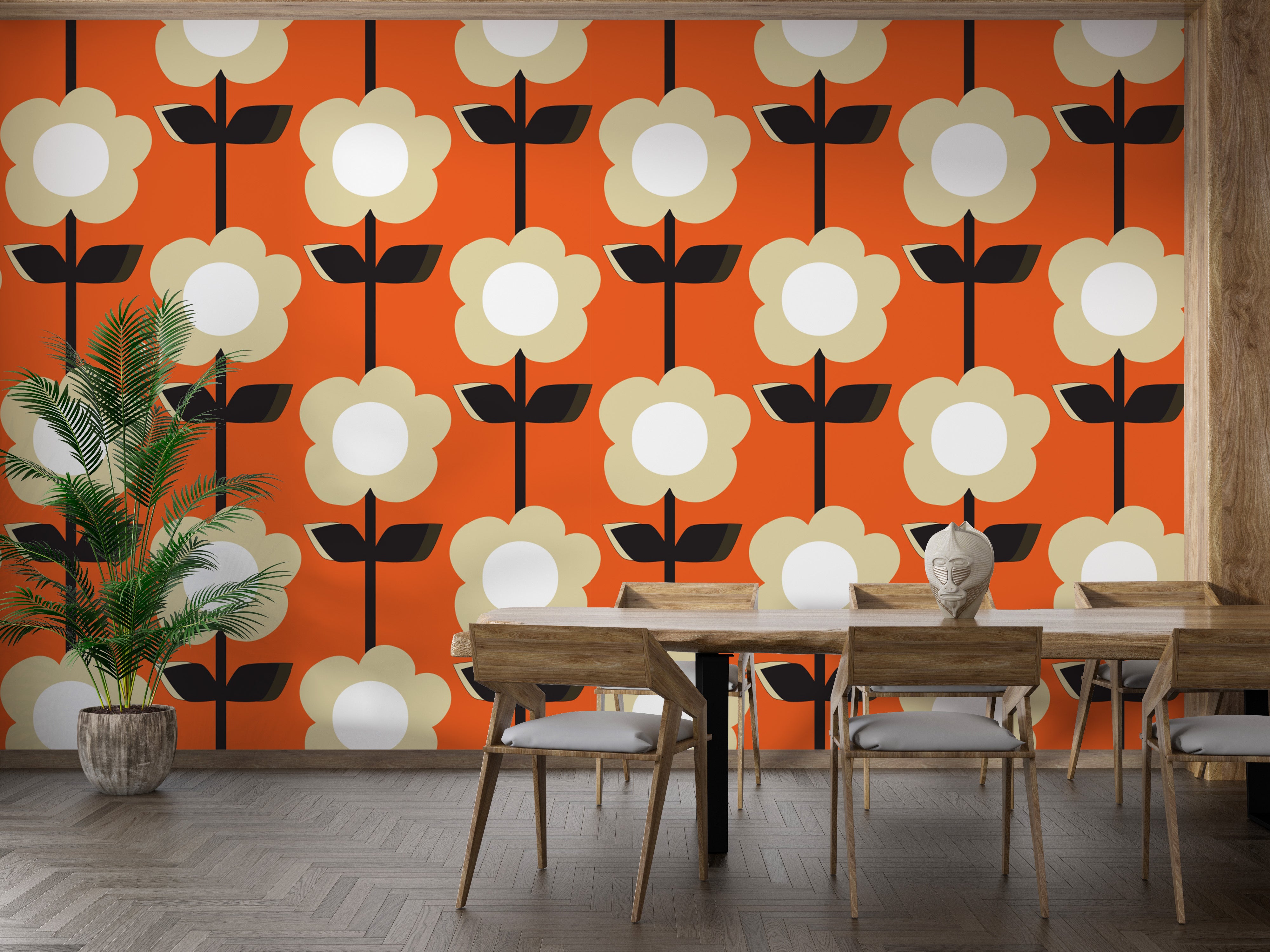 Retro Flower Orange Wallpaper - 60s-inspired style