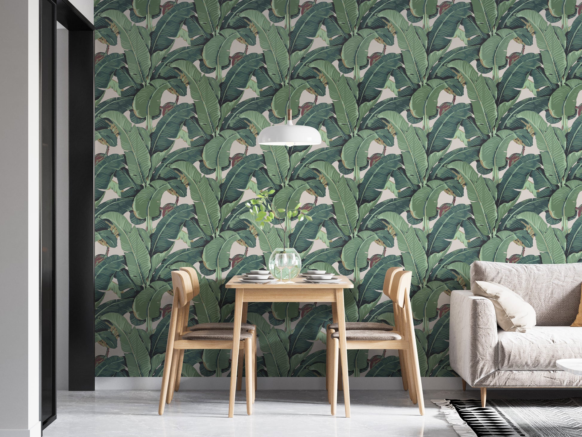 Fresh banana leaf garden-style wallpaper
