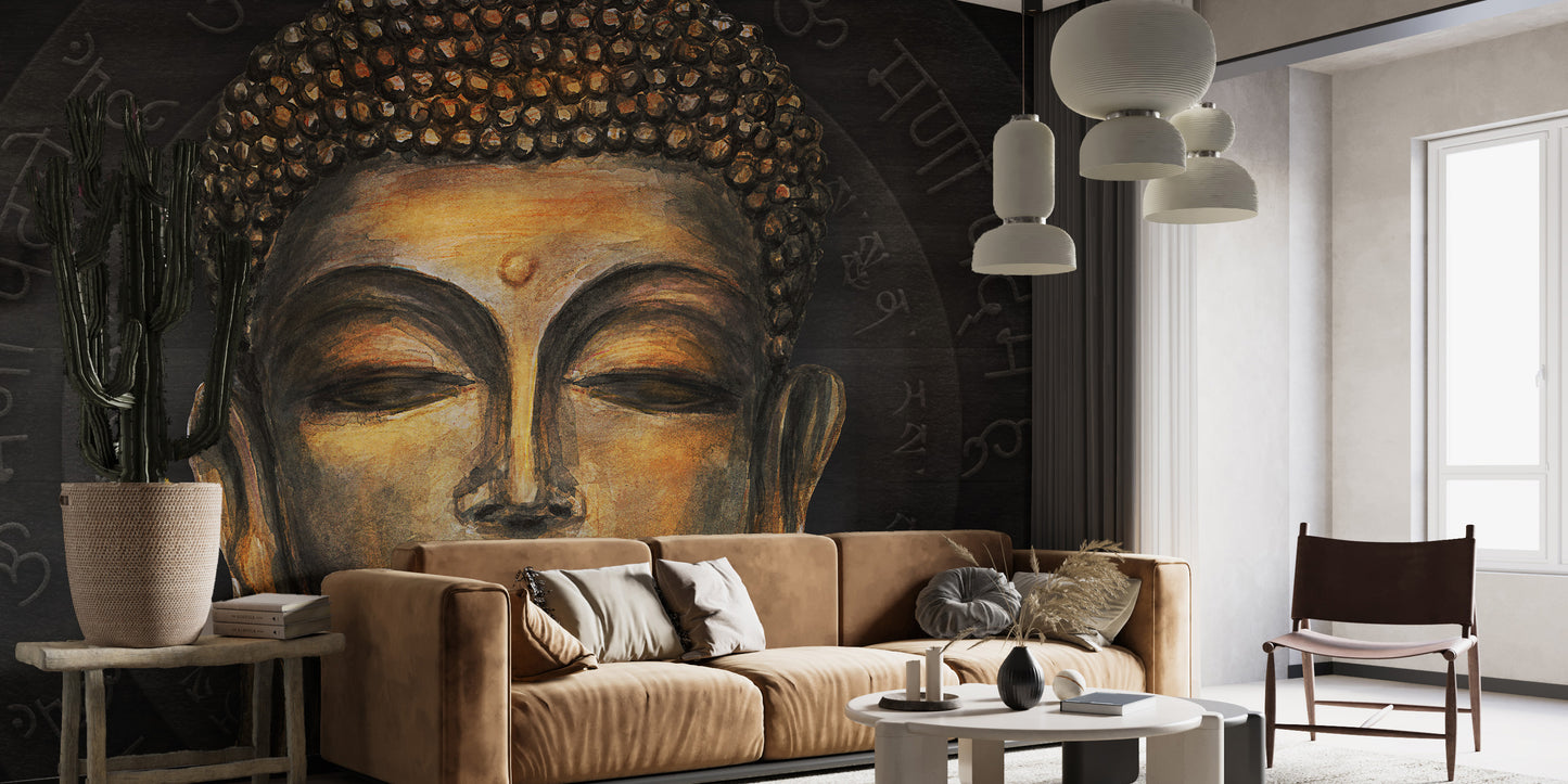 Golden Buddha Script Halo Wall Mural