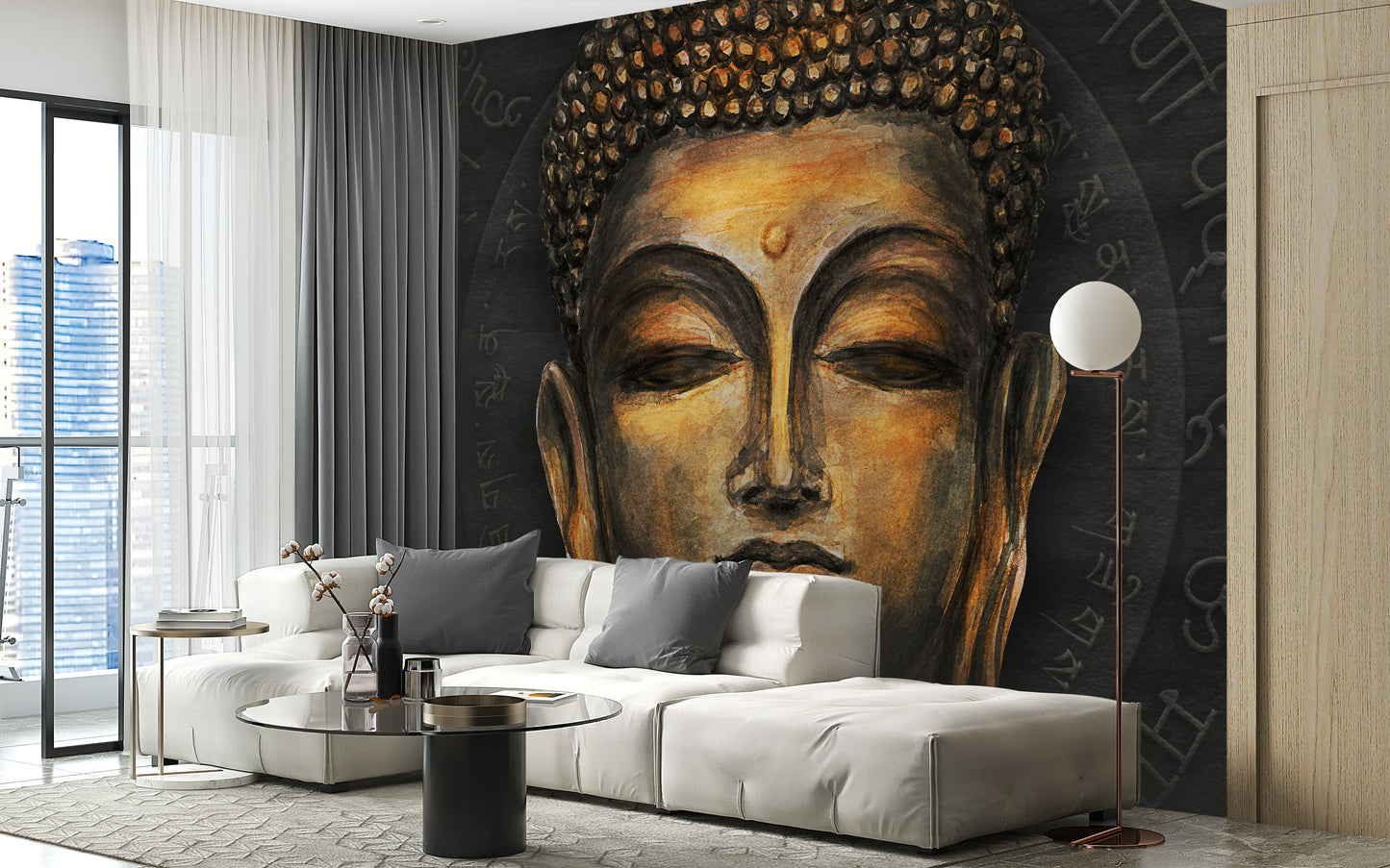 Golden Buddha Script Halo Wall Mural