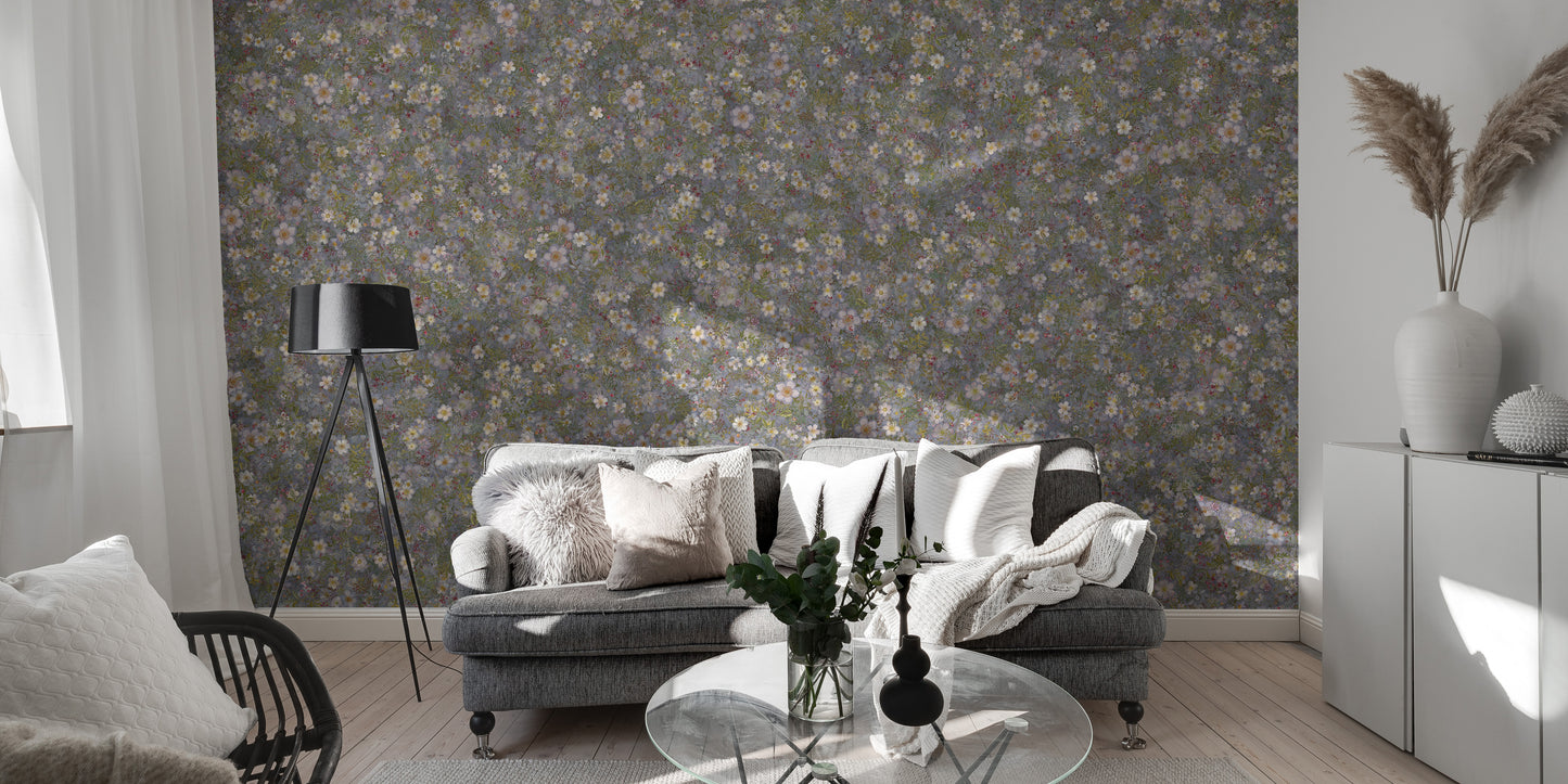 Embroidery Wild Flowers Lila White Wallpaper Murals