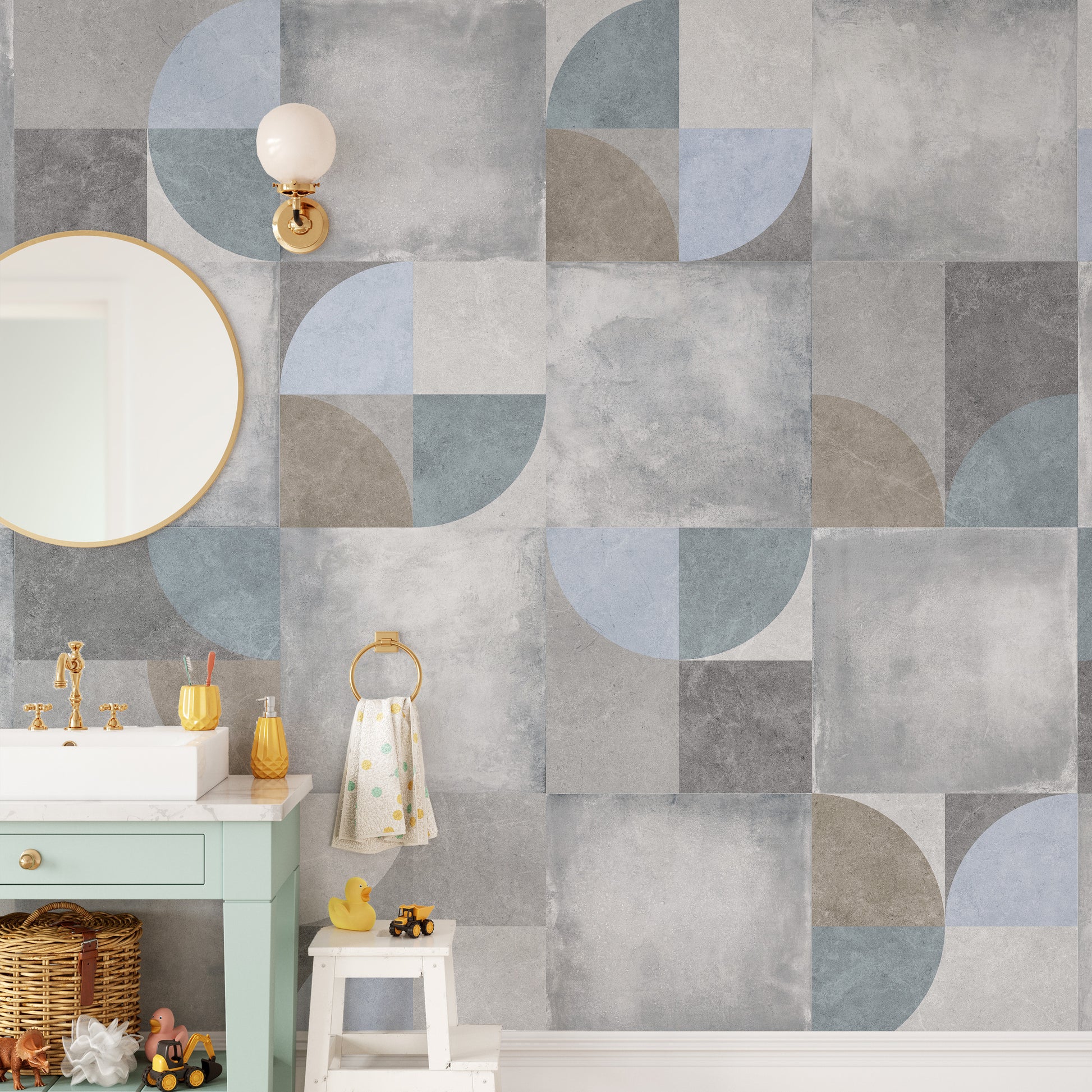 Trendy geometric wallpaper with cement texture