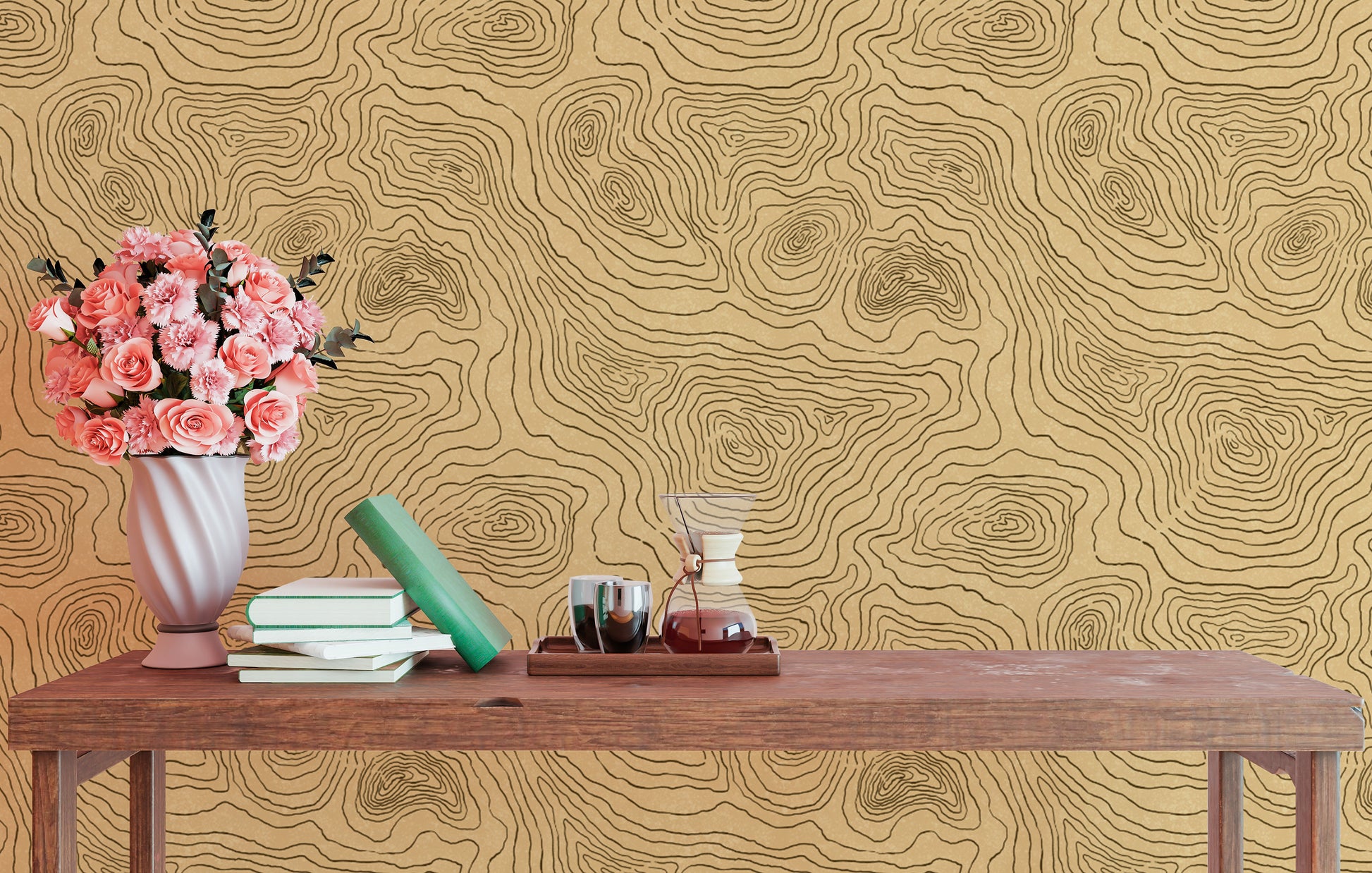 Unique contours land wallpaper for a bold, textured design.
