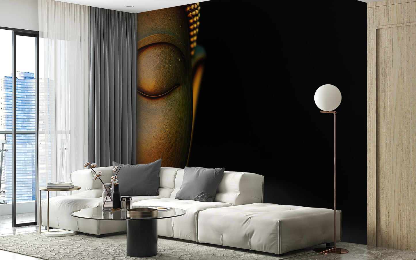 Serene Buddha Sculpted Portrait Wall Mural