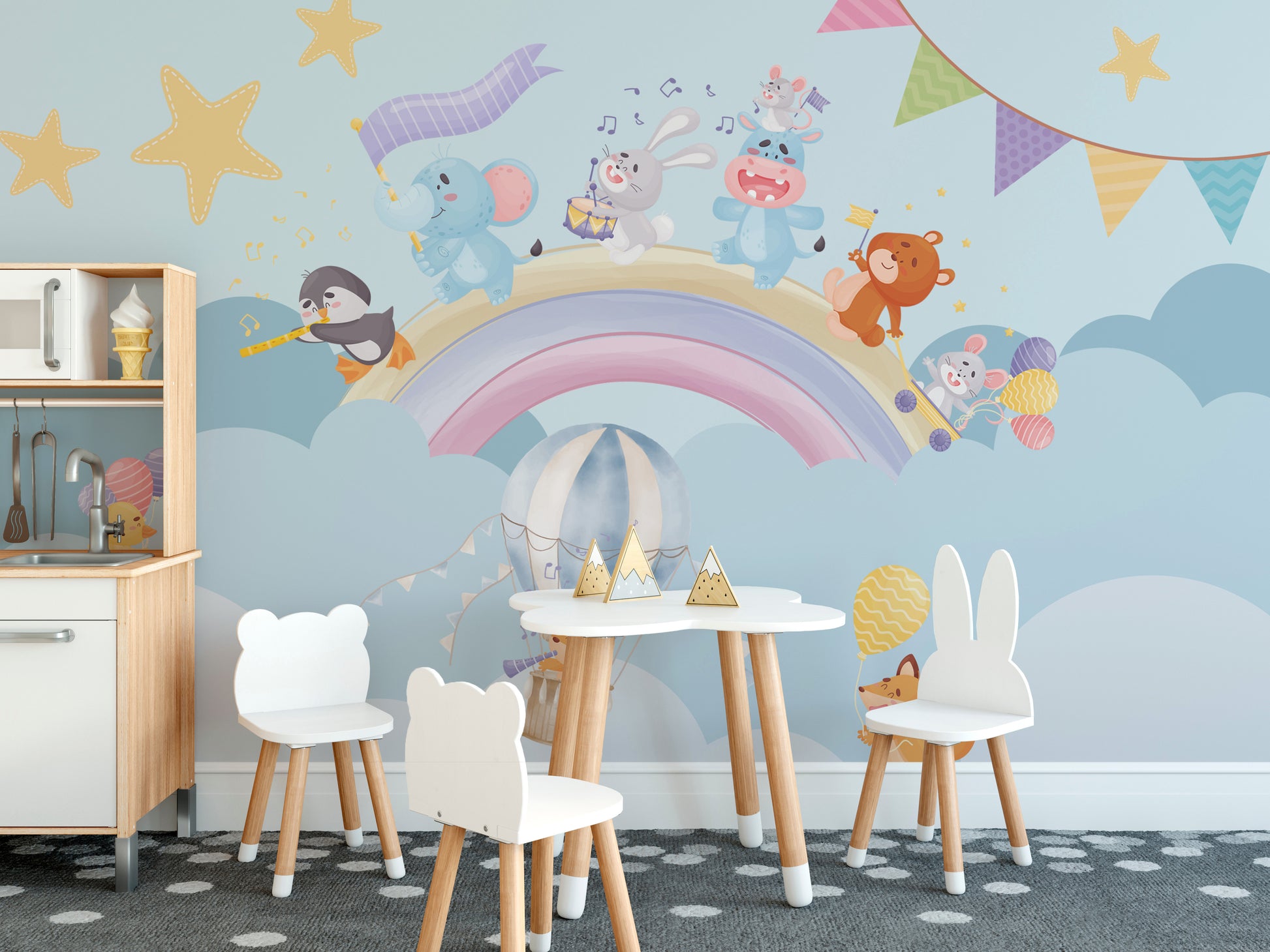 Musical Animals Rainbow Parade Mural reusable wallpaper