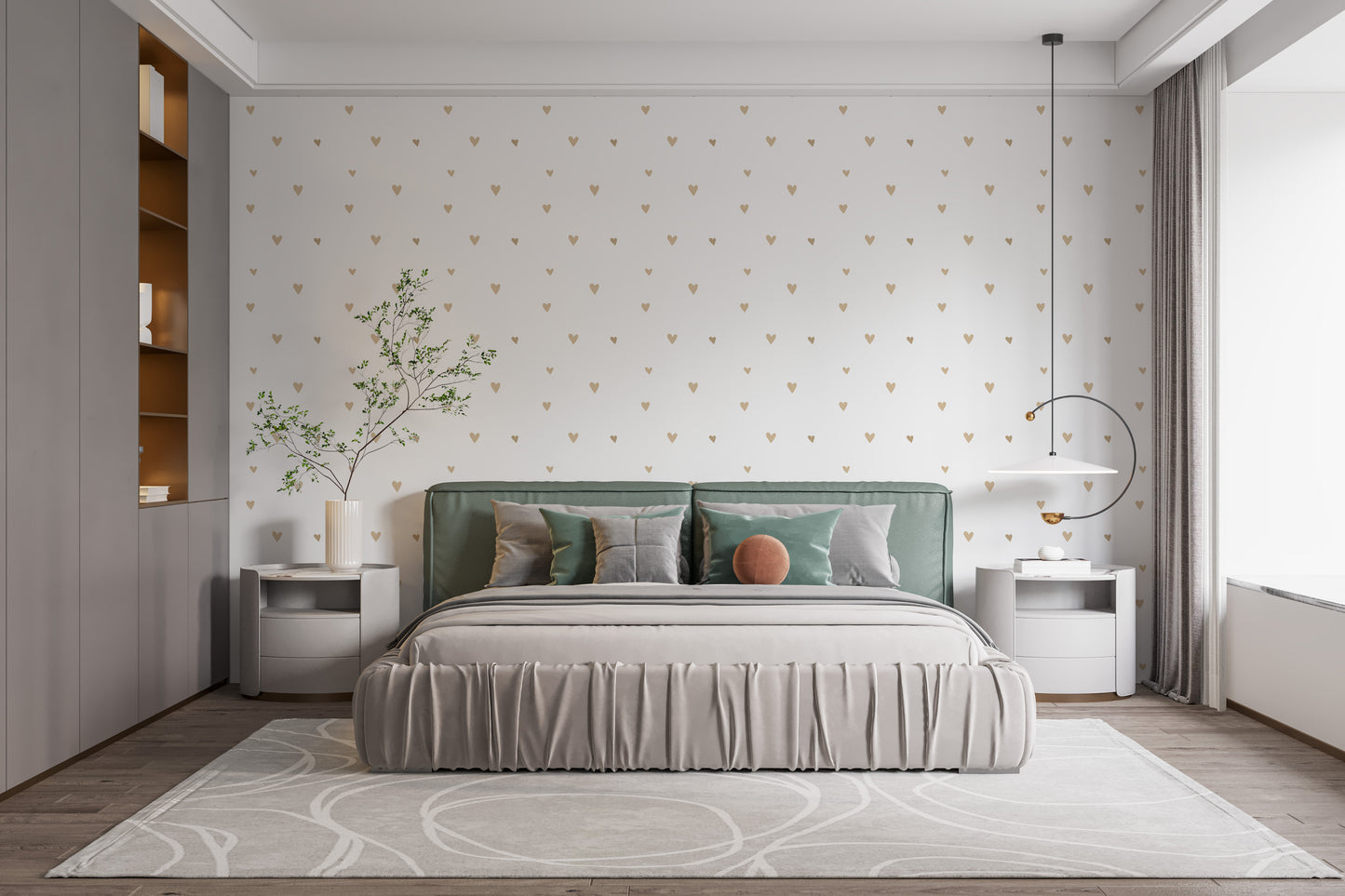 Minimalist wallpaper with gold heart patterns