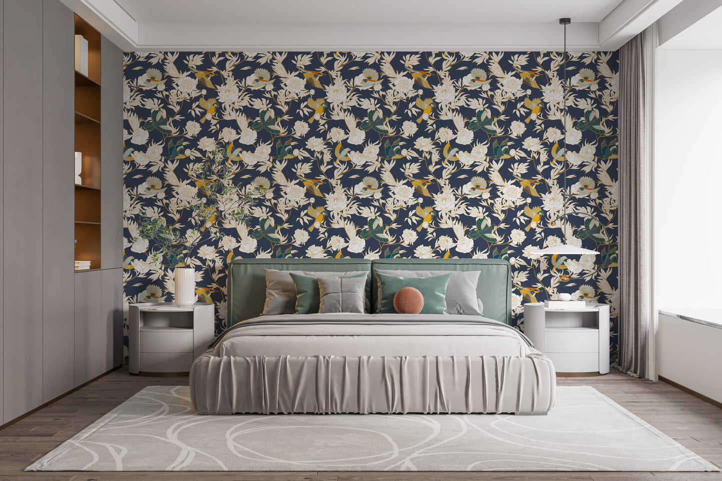 Beautiful floral wallpaper with wildlife charm