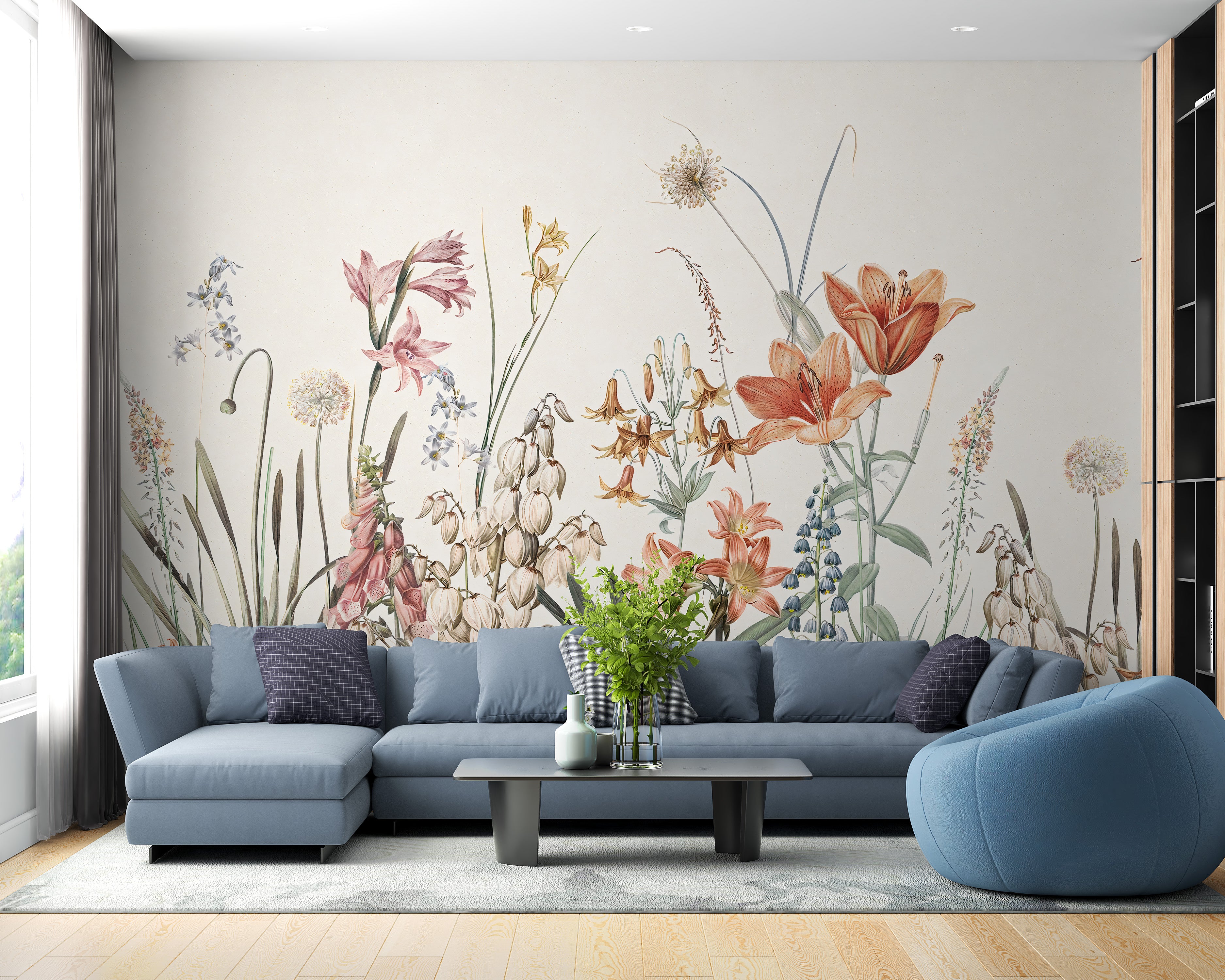 Stylish floral wallpaper with painted art
