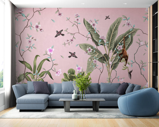 Pink Floral Peel and Stick Wallpaper
