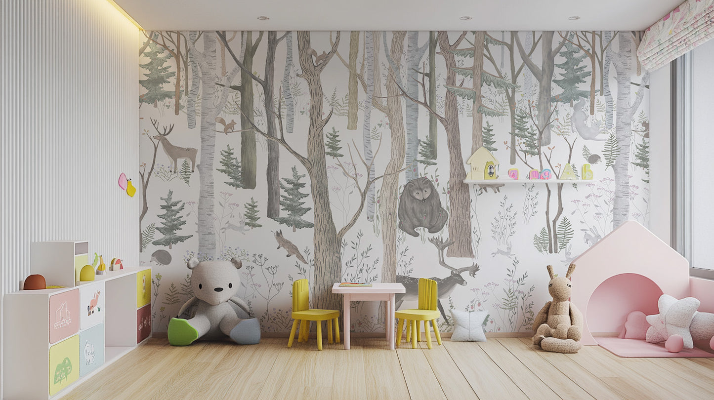 Mystical Forest Scene wallpaper for enchanting kids' rooms