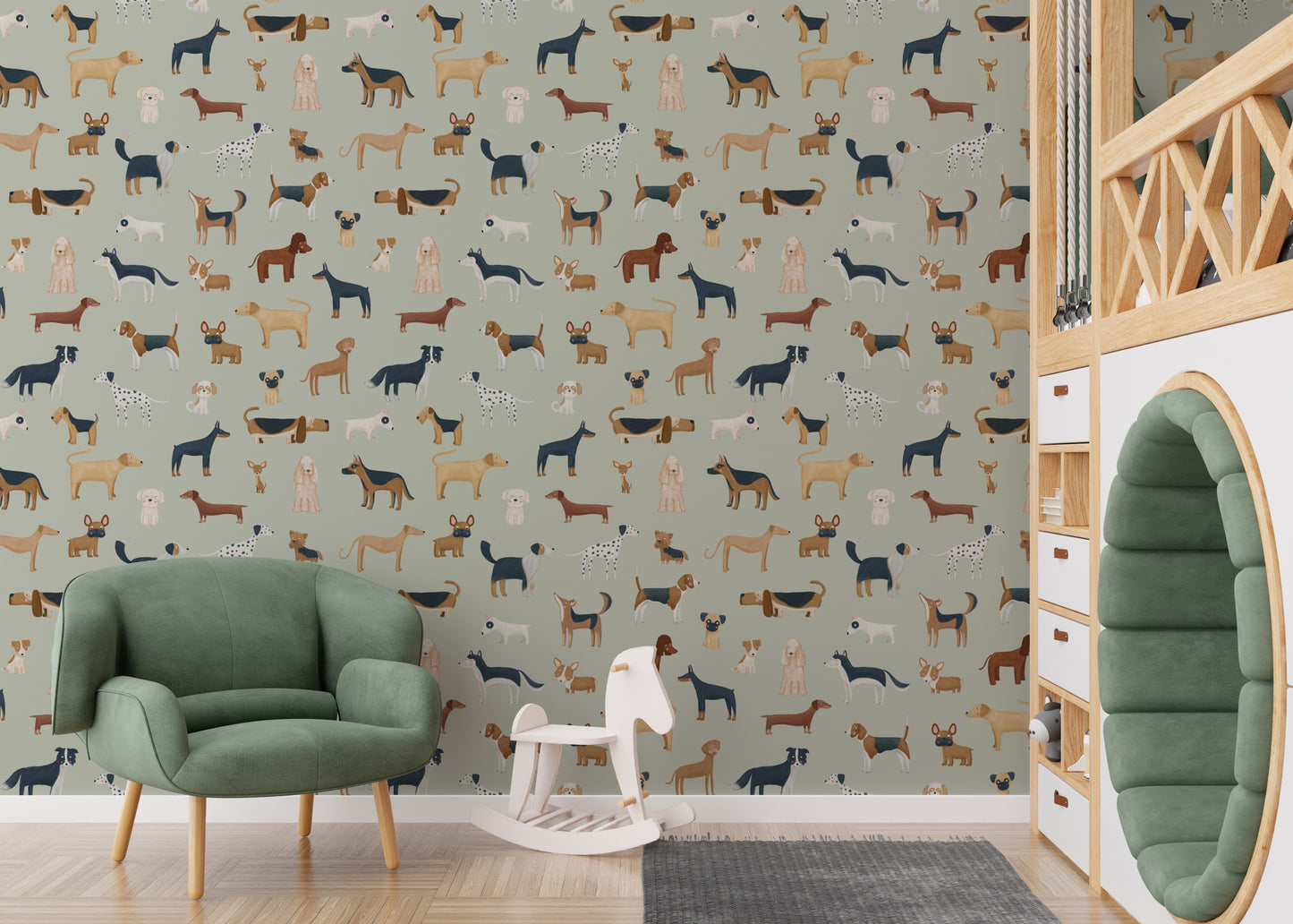 Whimsical dog pattern for child-friendly interiors
