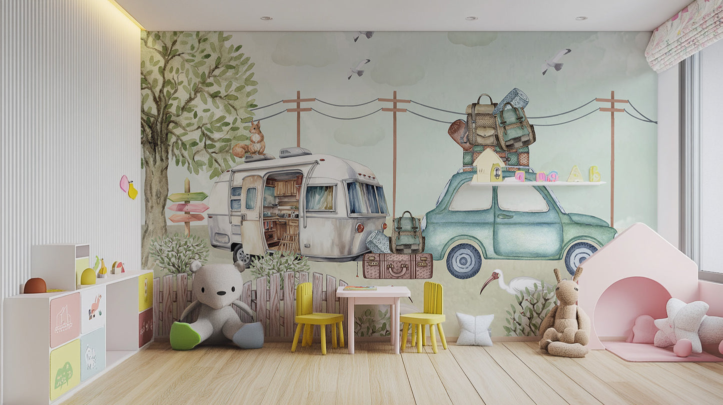 Pastoral Caravanning Scene Mural - Giffywalls