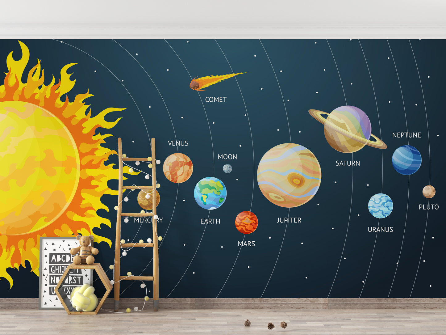 Cartoon Planets Solar System Wallpaper Mural