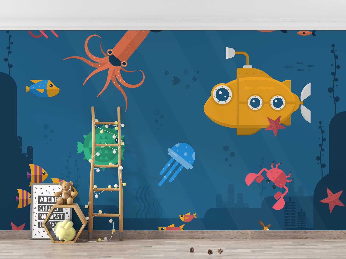 Submarine wallpaper with vibrant sea life details
