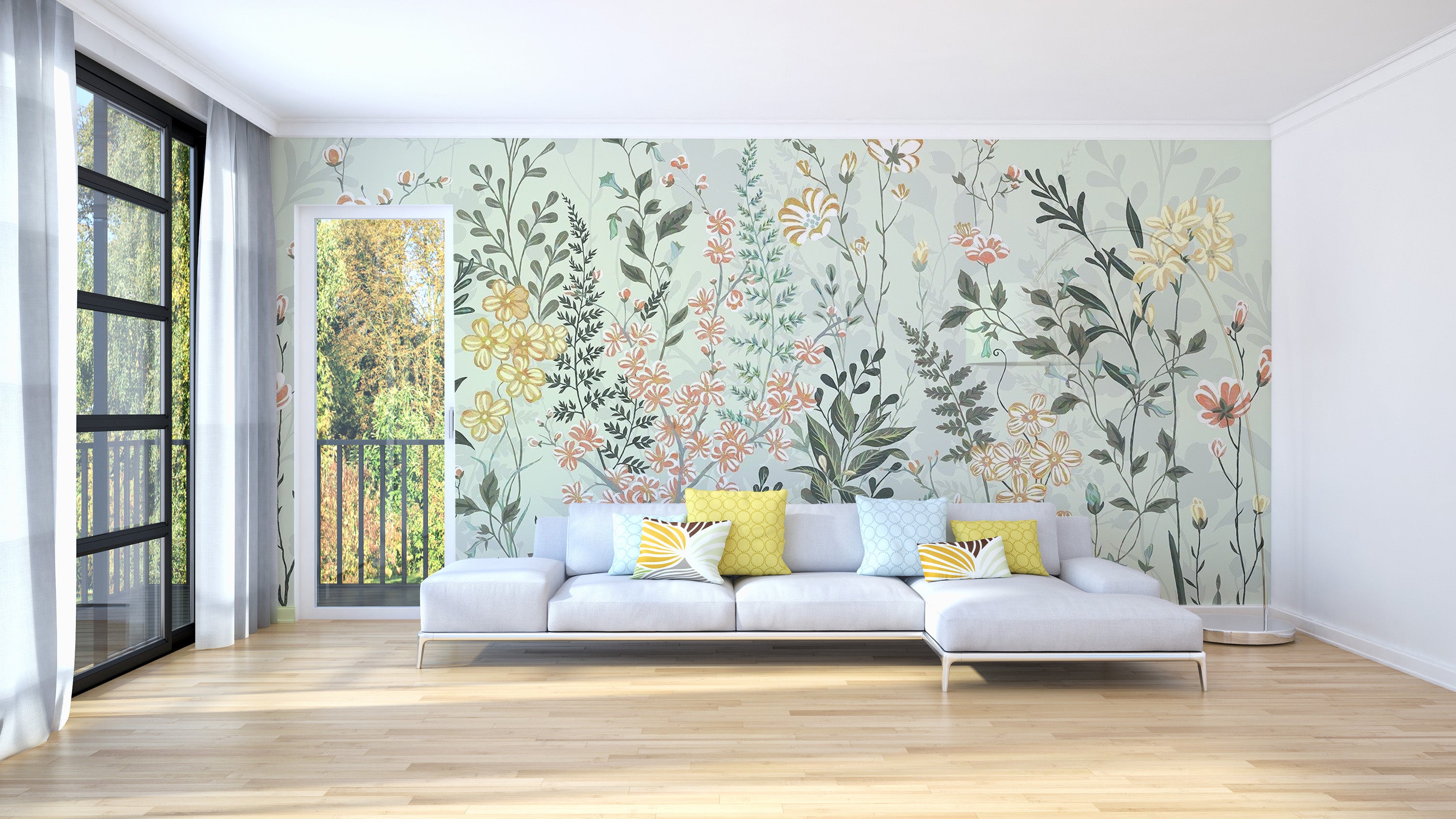 Serene hay meadow wall mural design