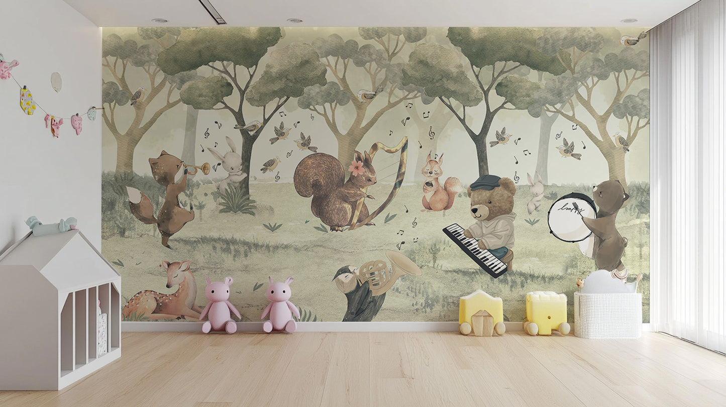 Whimsical mural for kids' nursery room
