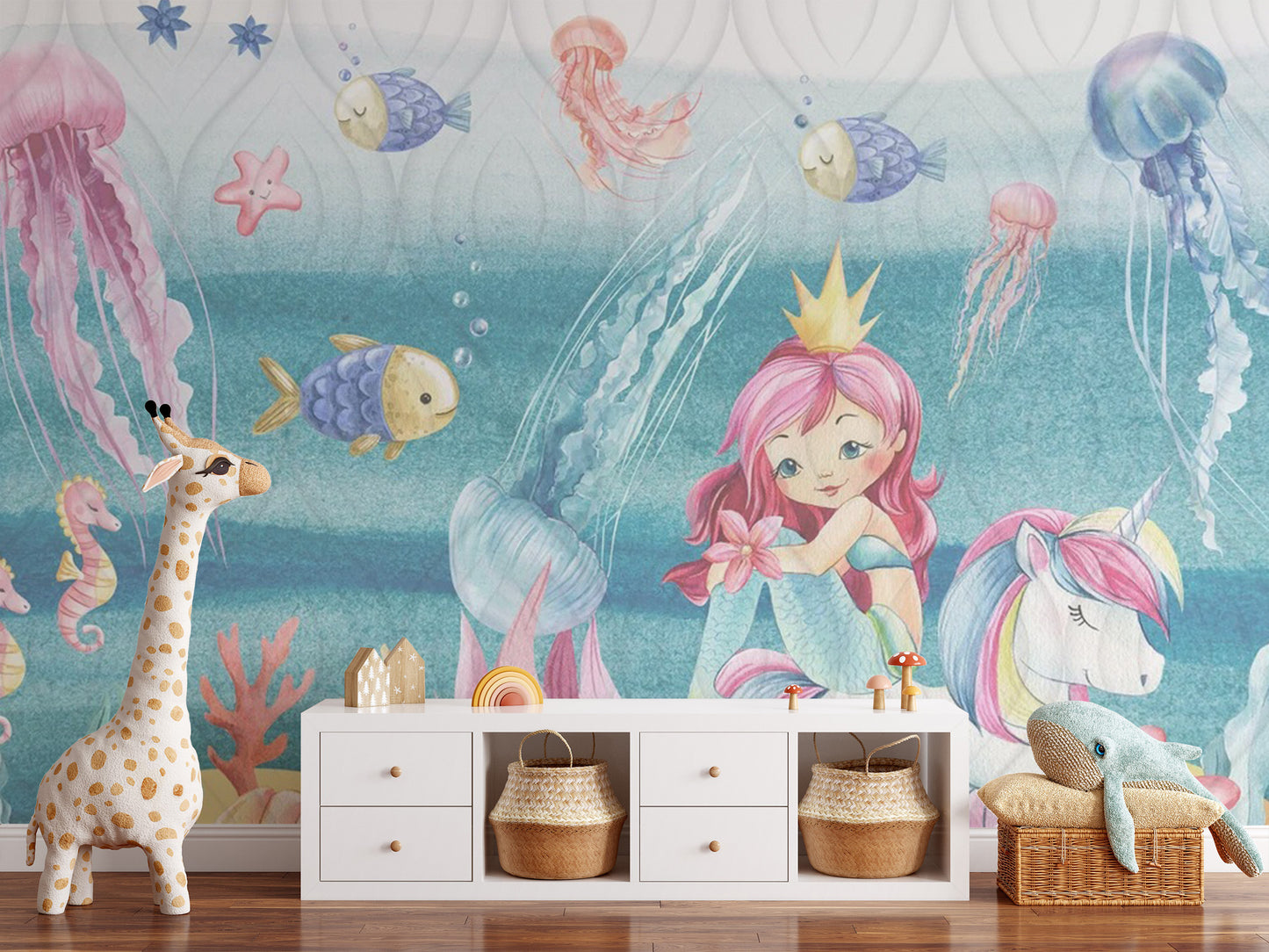 Magical mermaid kids room wallpaper design
