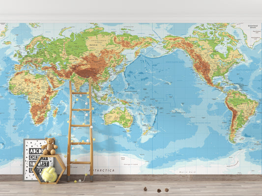 Pacific View Detailed World Map Wallpaper Murals