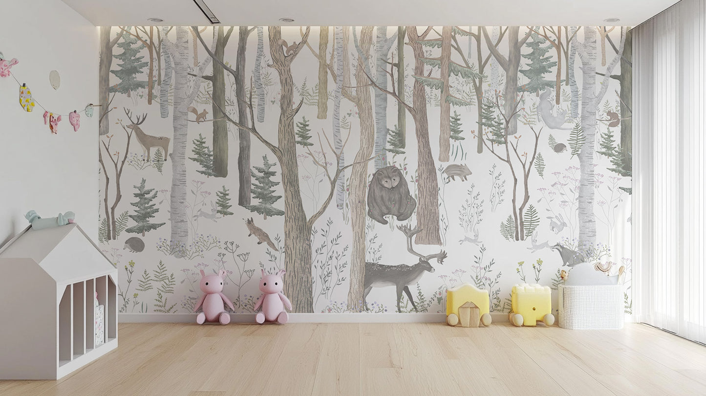 Nursery charm with Mystical Forest Scene fantasy wallpaper