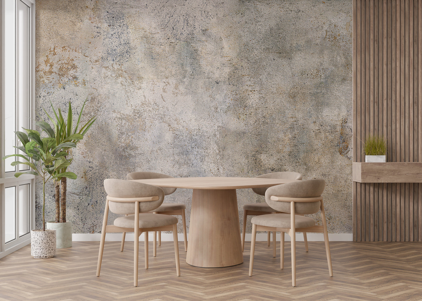 Weathered cement-style wall mural design
