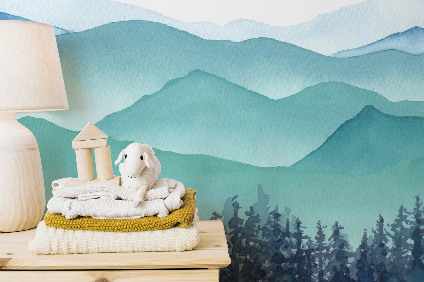 Kids Watercolor Snowy Hills Removable Murals