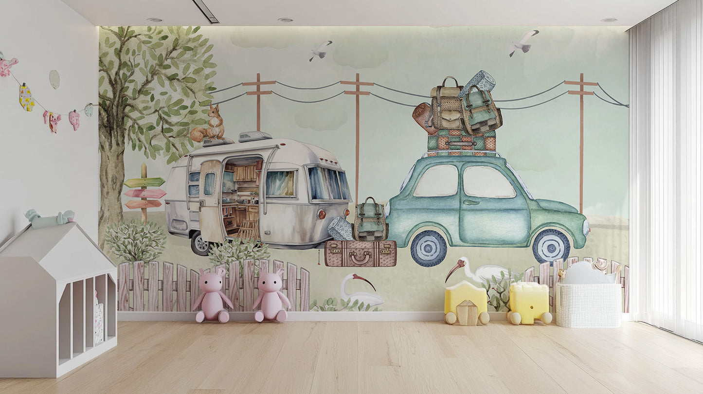 Pastoral Caravanning Scene Mural - Giffywalls