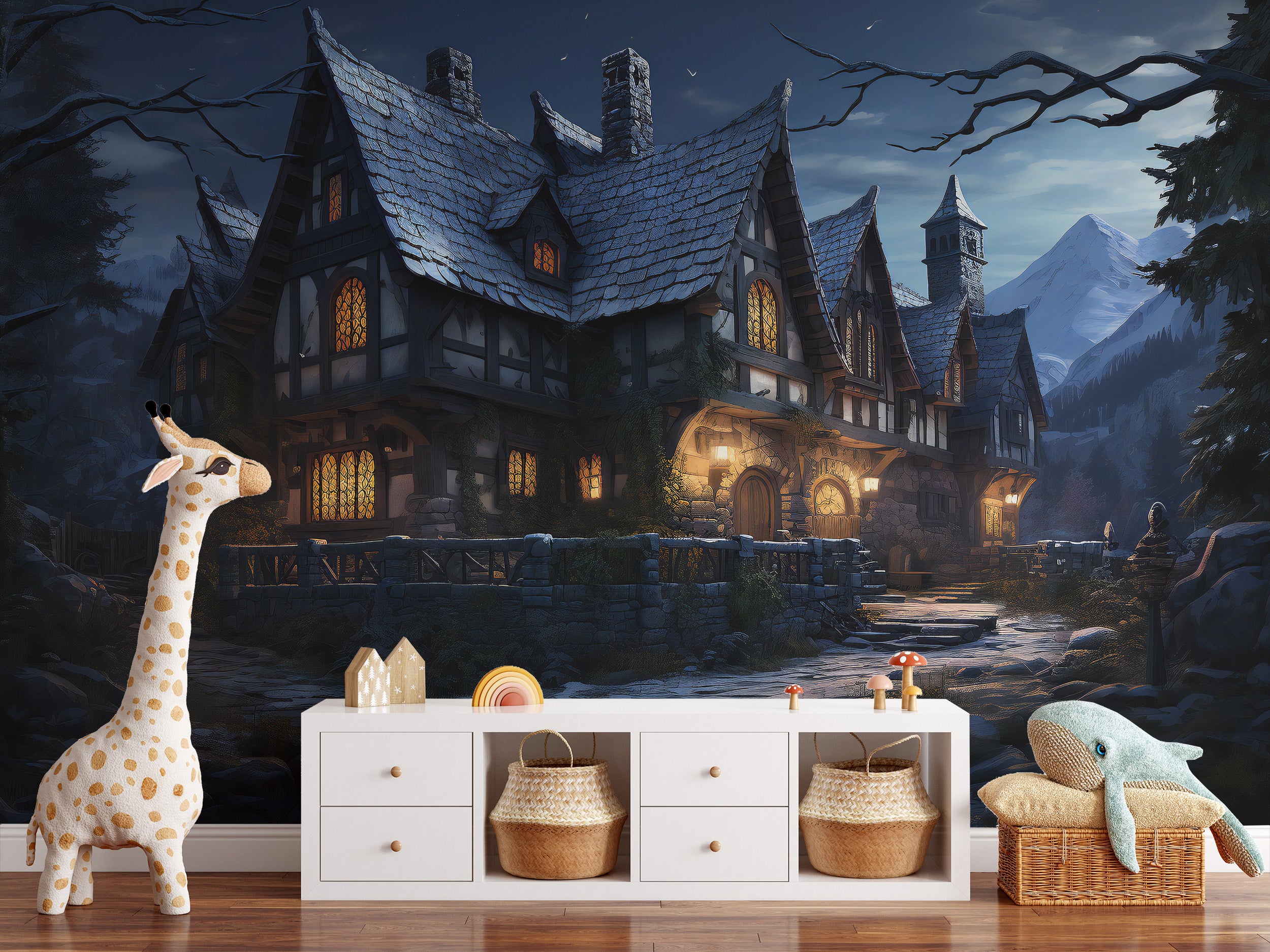 Spooky forest home mural for Halloween
