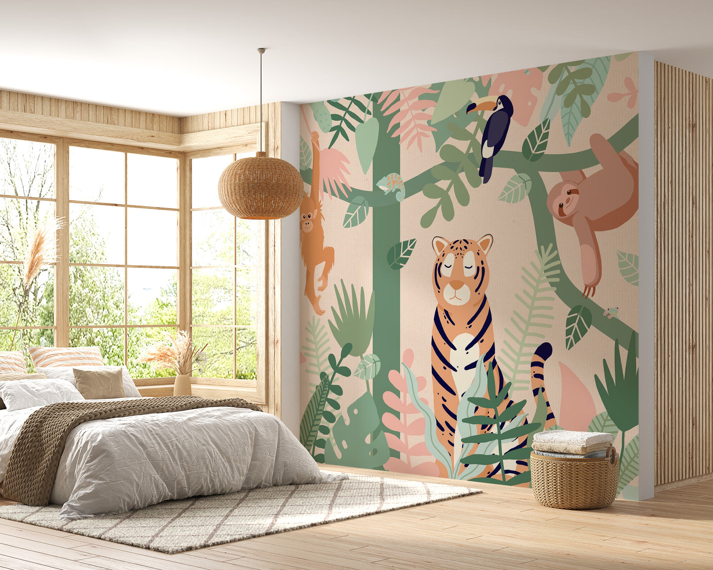 Playful Animal Friends Wallpaper for Kids Bedroom Decor
