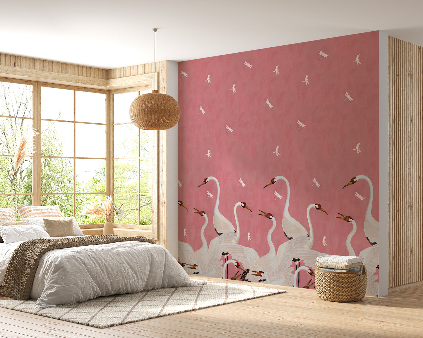 Majestic Pink Cranes Wallpaper Mural
