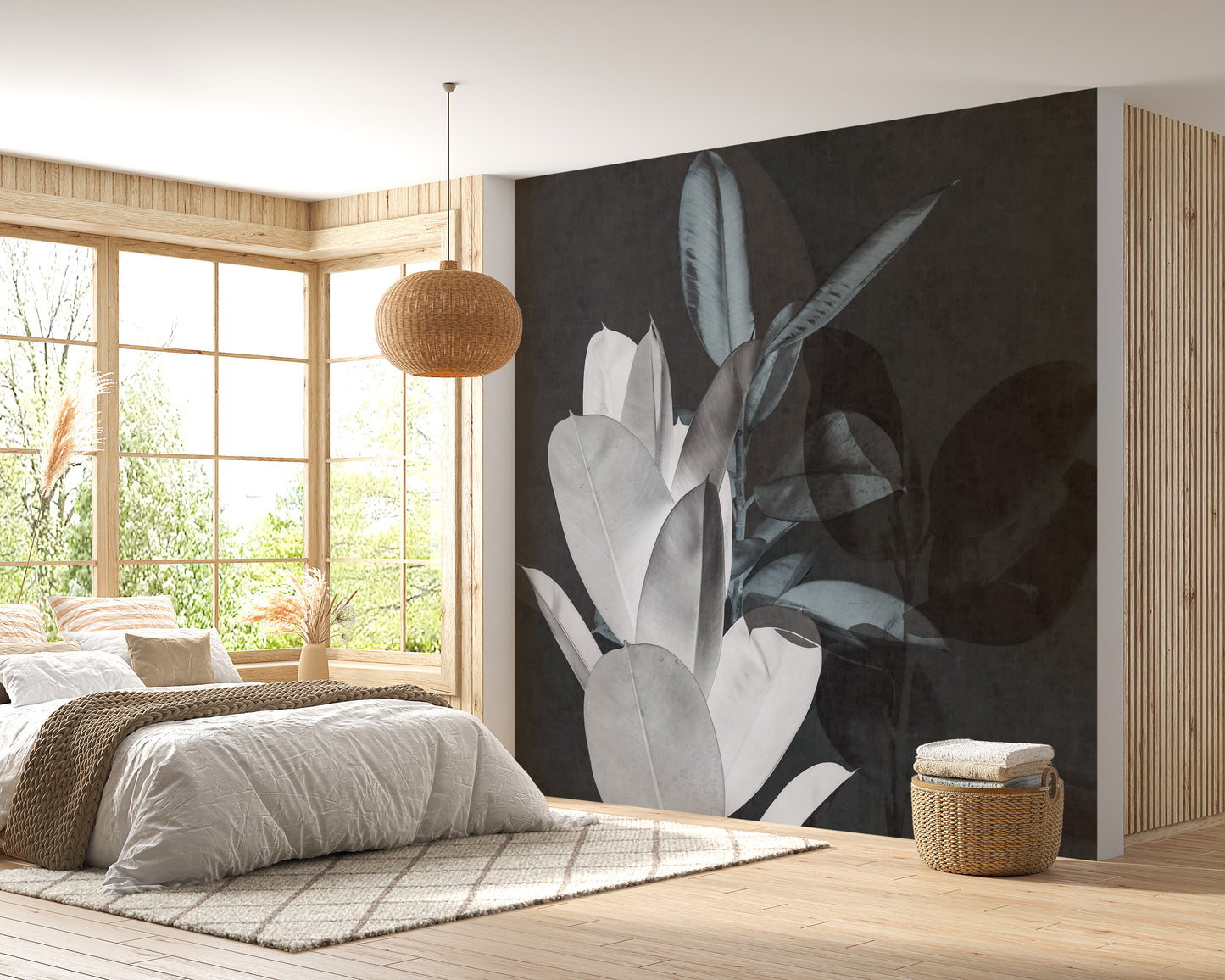 Large Leaves Textured Wallpaper Murals