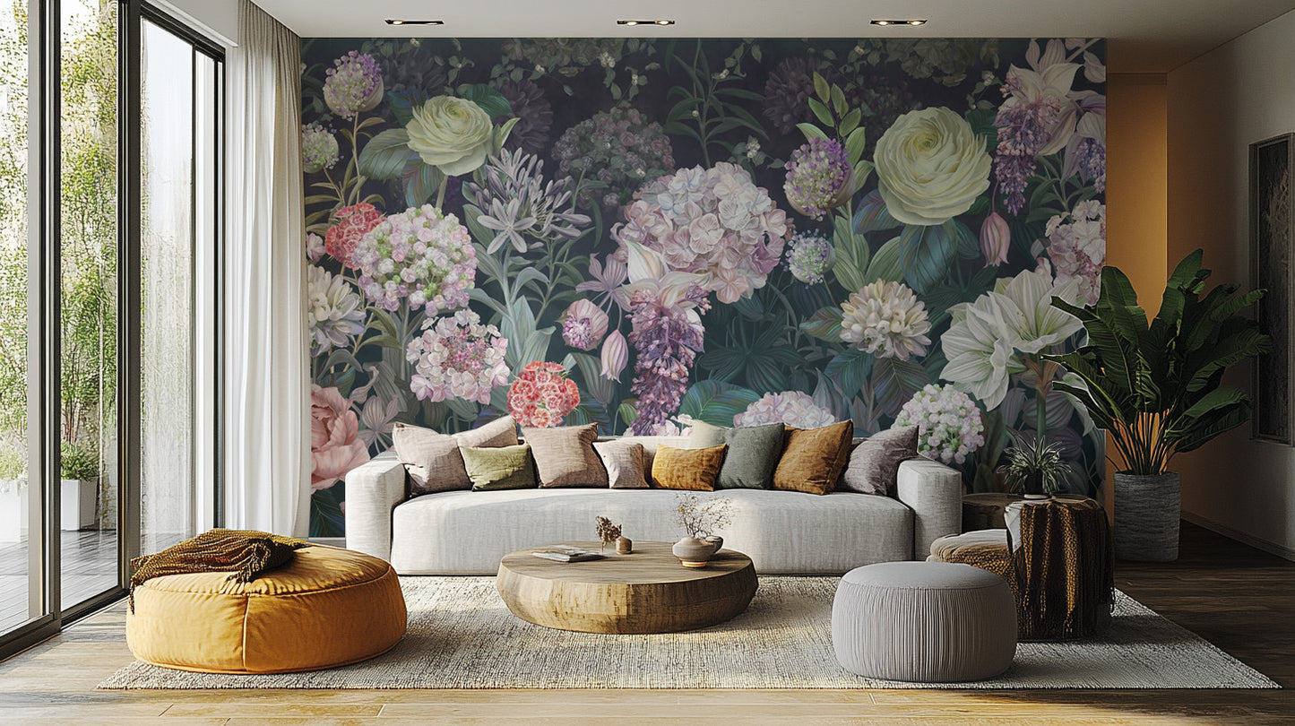 Bold Dutch floral mural with exquisite rose motifs