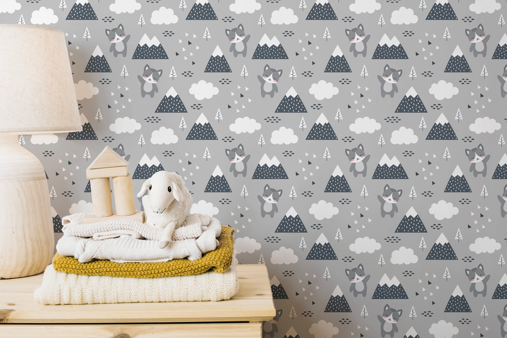 Adorable cartoon kitty wallpaper with trees