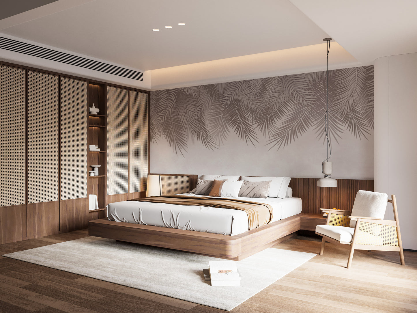 Sophisticated wallpaper featuring elegant palm frond patterns
