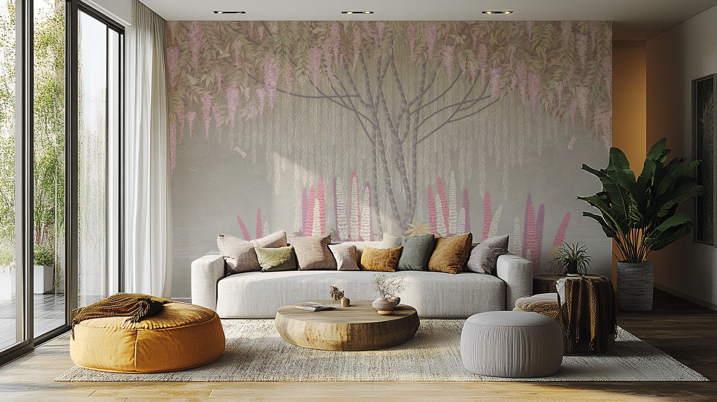 Wisteria wallpaper mural in historic hues