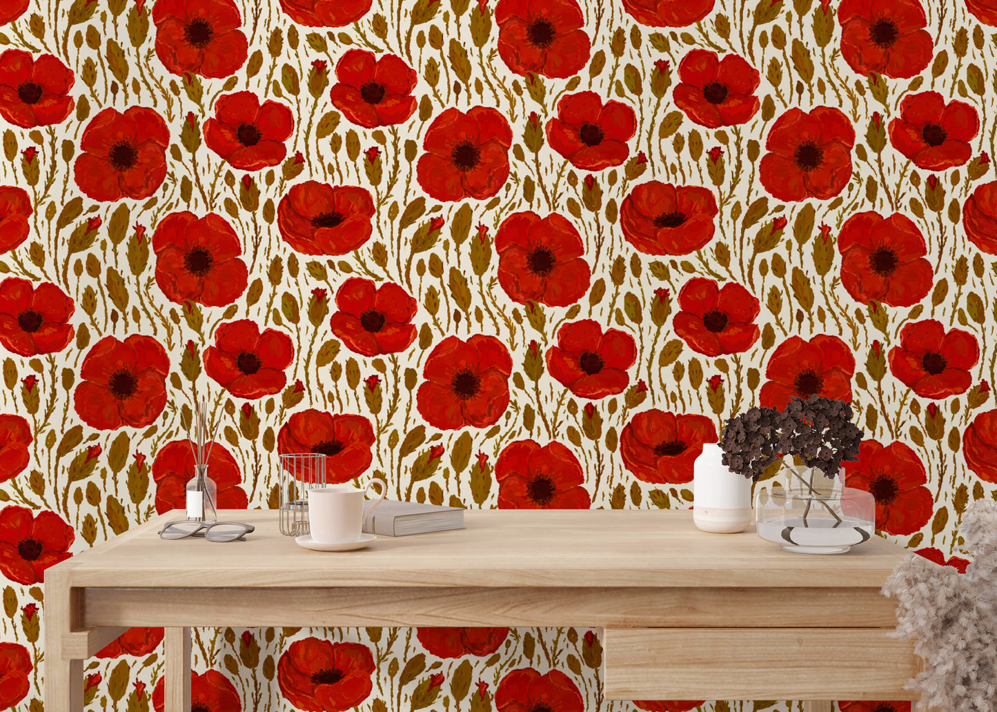 Vibrant light red poppy wallpaper for a lively and fresh ambiance.
