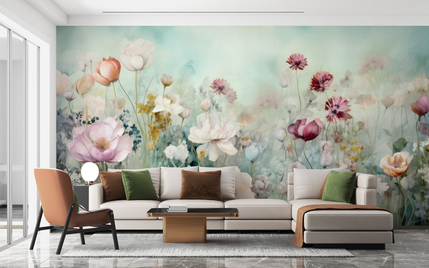 Lively colorful pastel flower wallpaper mural for a fresh and welcoming space.