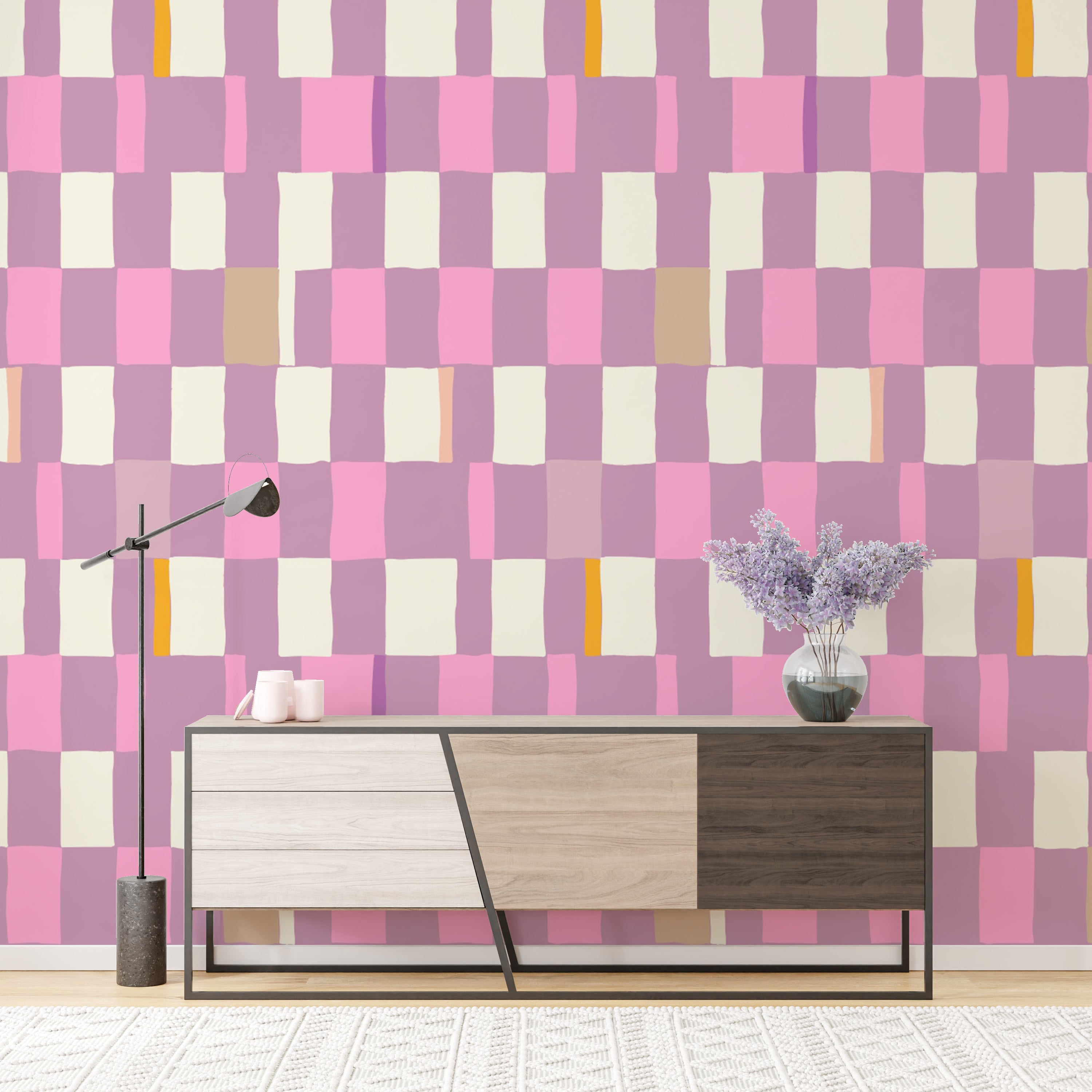 Contemporary chic checkerboard wallpaper with mosaic textures.
