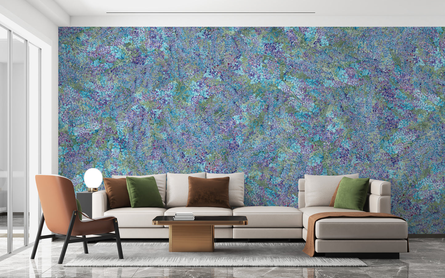 Wisteria Purple and Green Leaves Wallpaper Murals