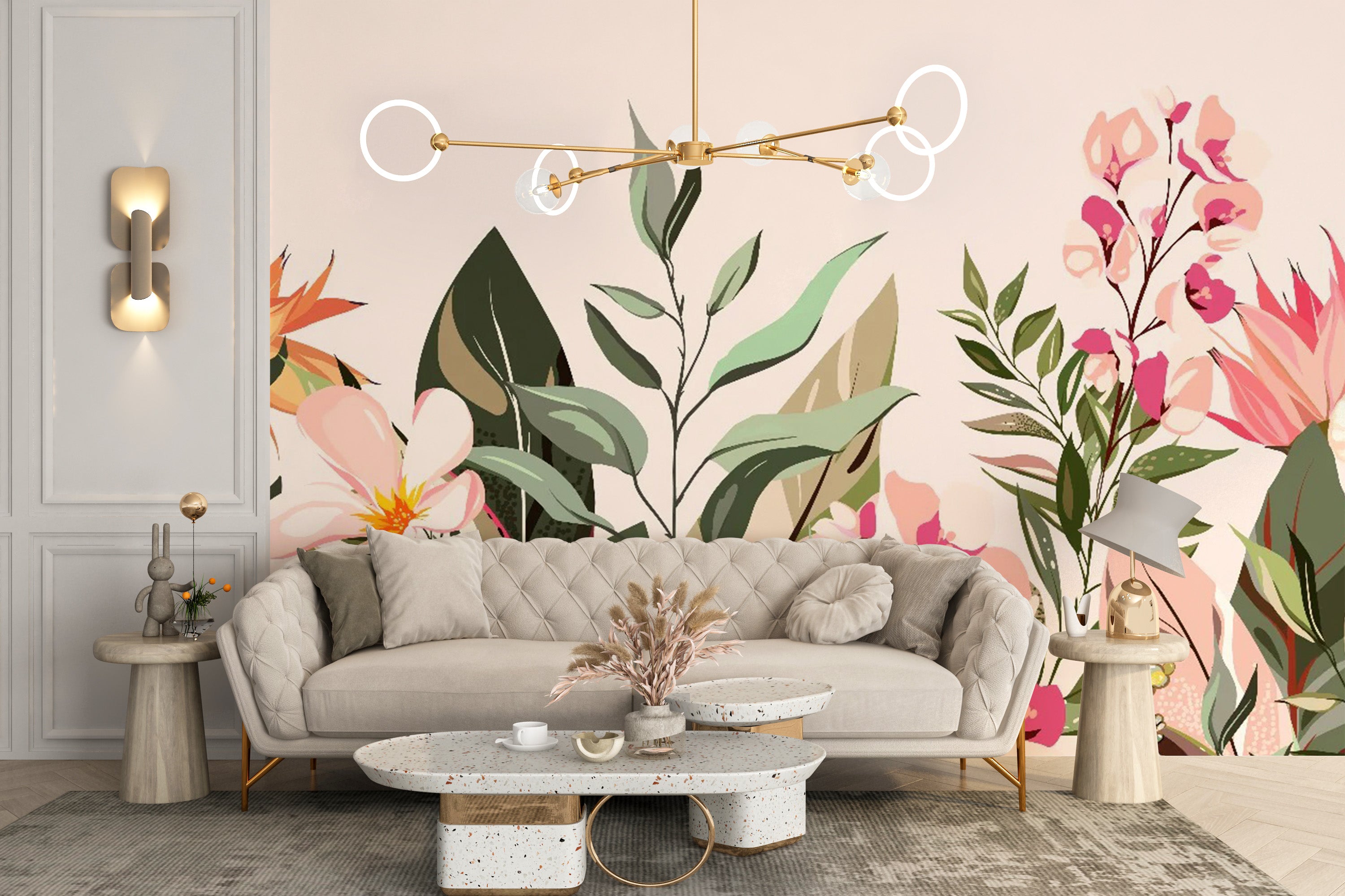 Beautiful flower mural wallpaper for living room decor
