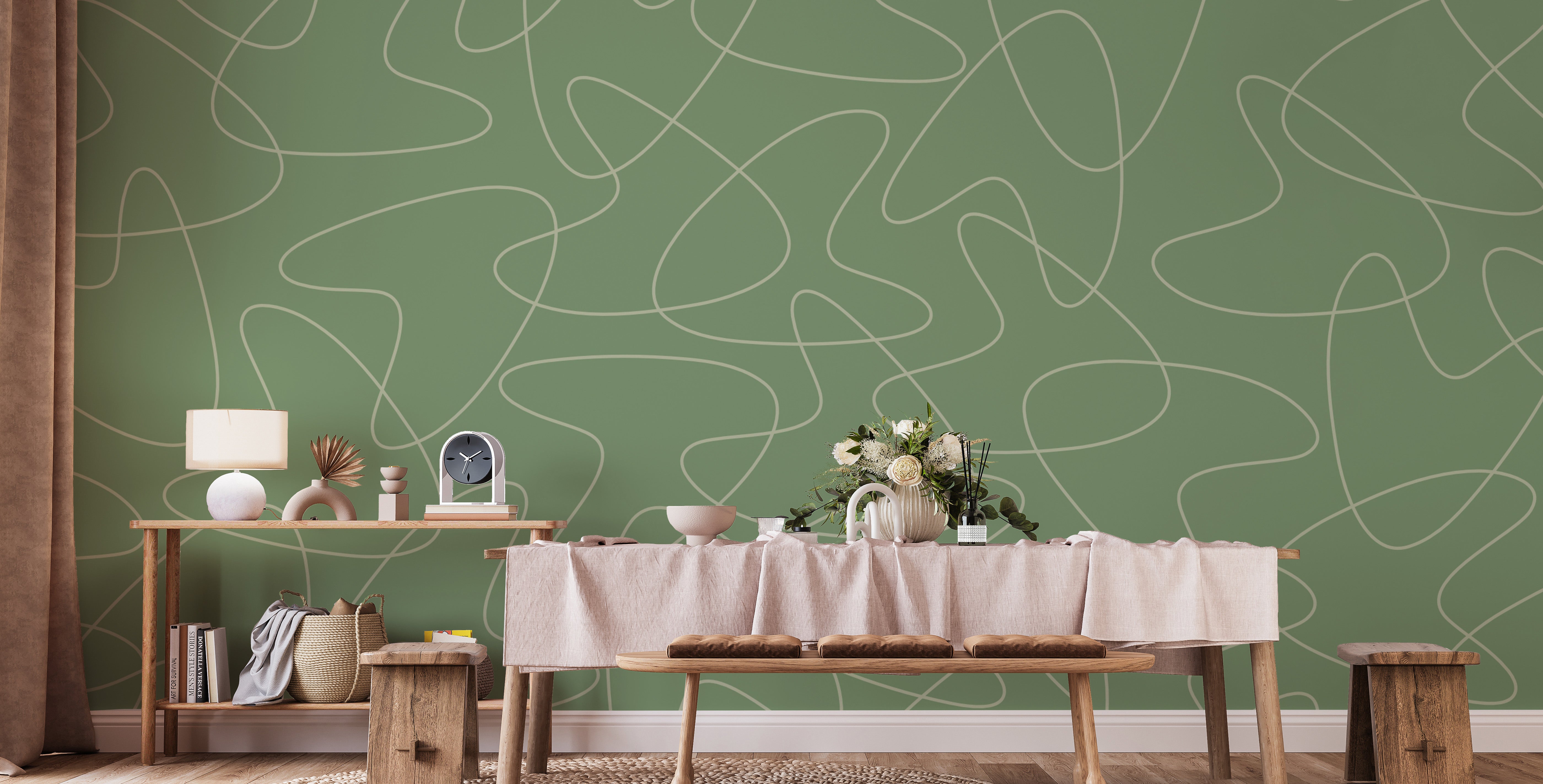 Boomerang wallpaper in soft green tones