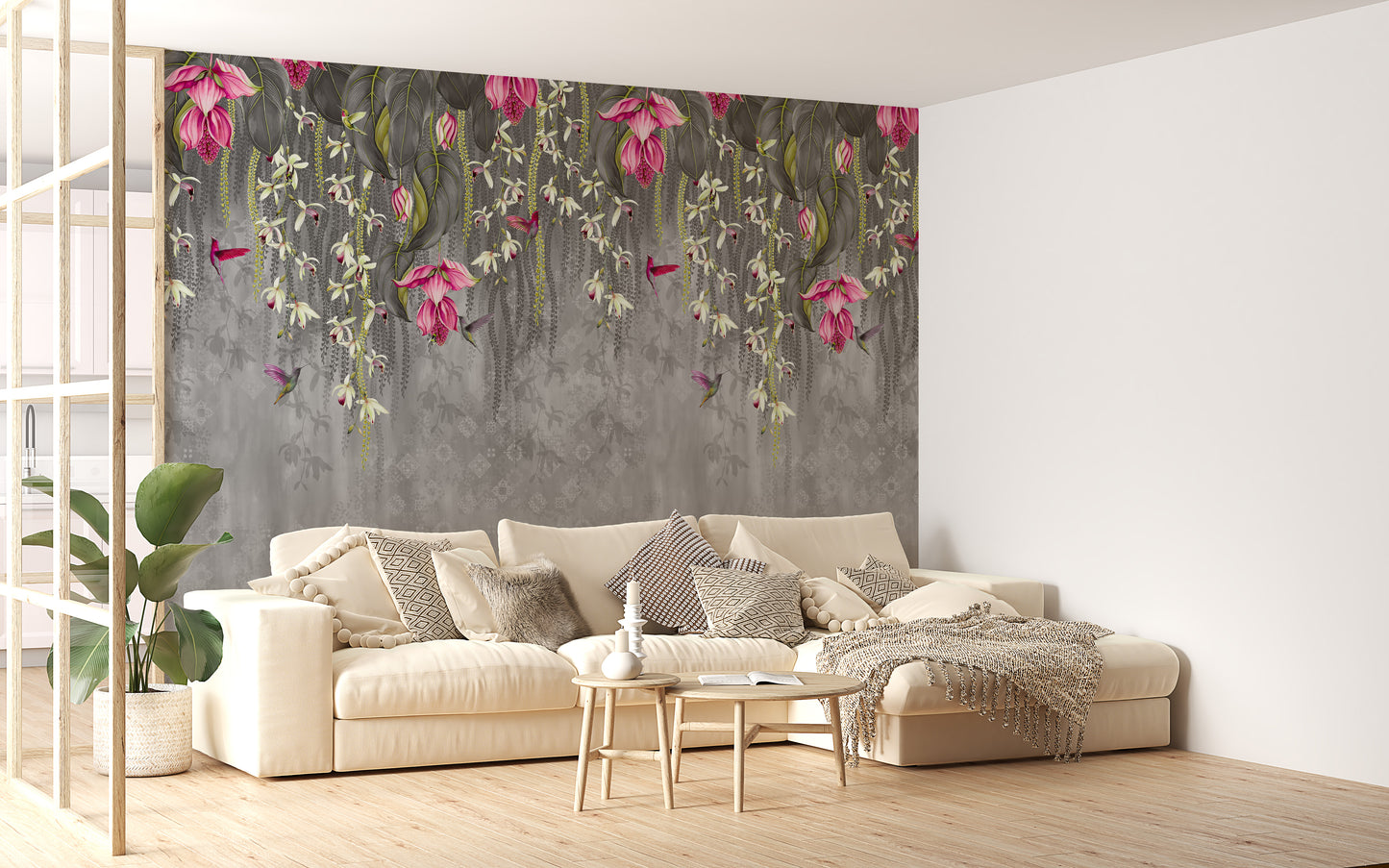 Pink Blooming Flowers Design Wallpaper