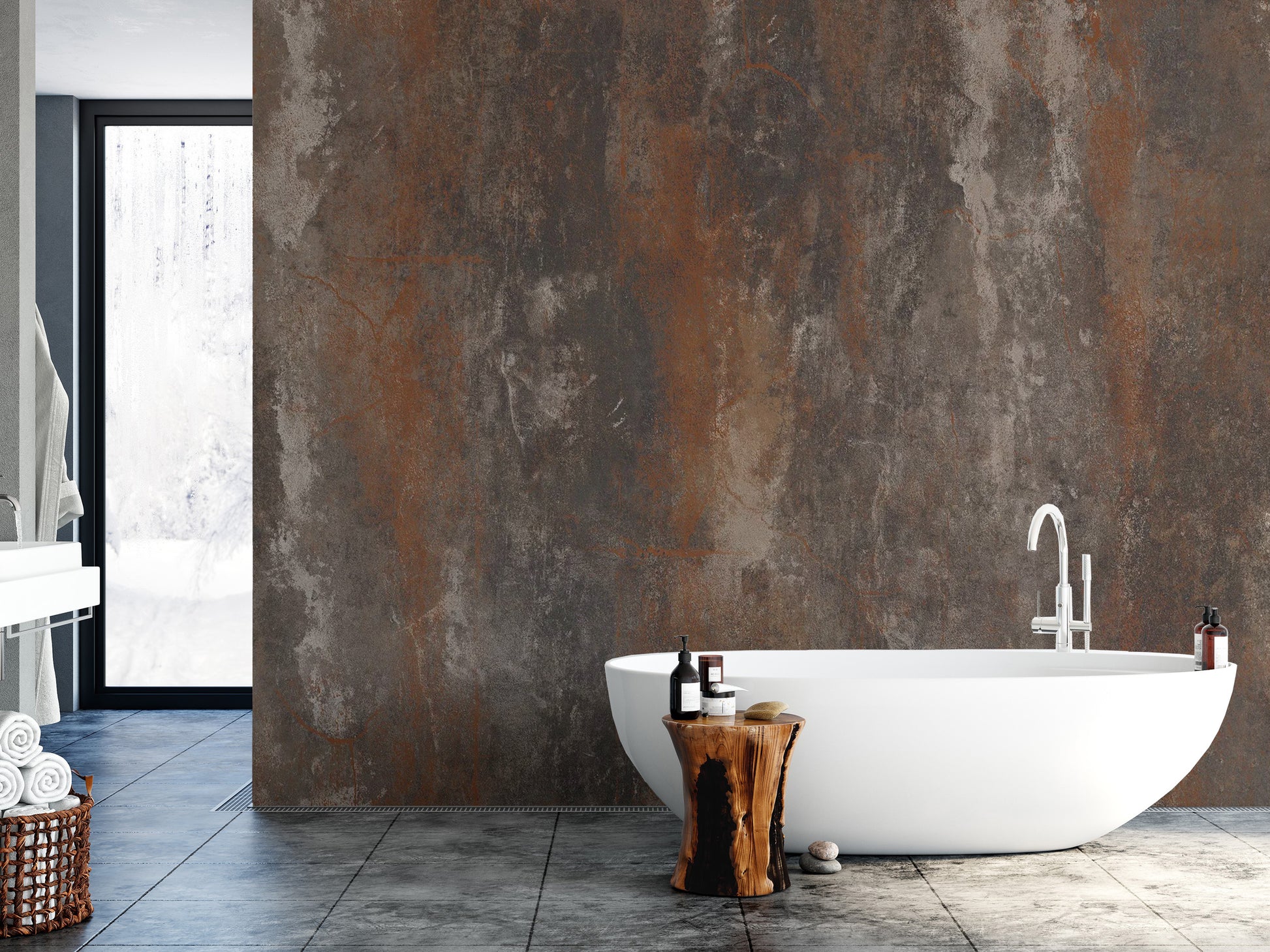 Bathroom walls get edgy with Rustic Metal Texture mural