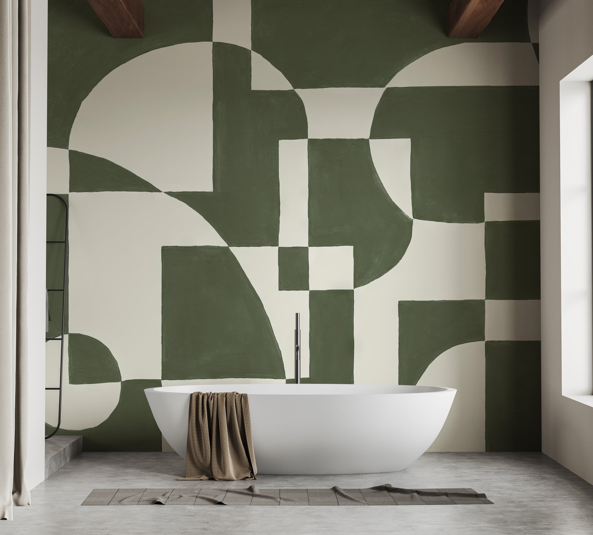 Emerald geometric wallpaper for contemporary, artistic spaces.