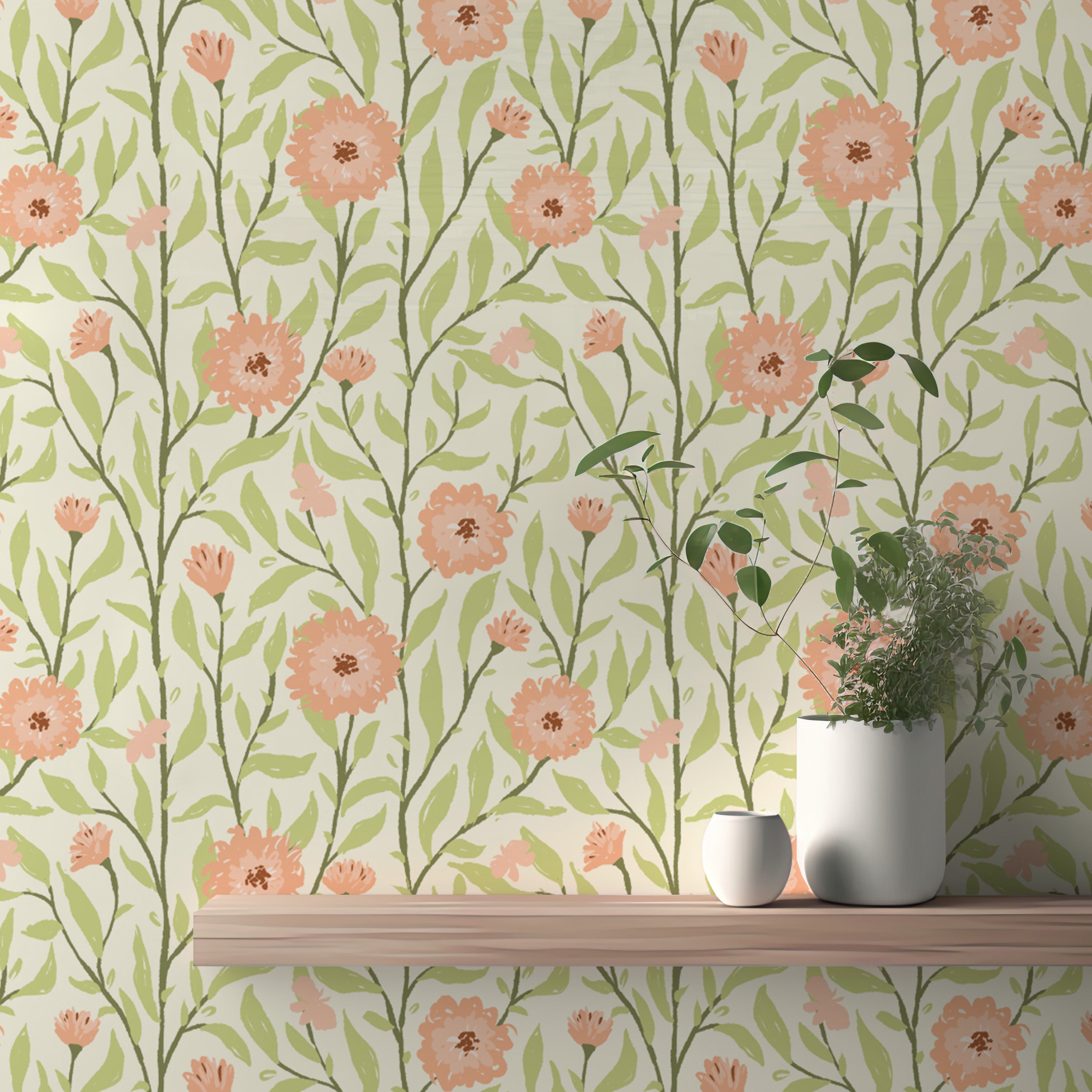 Sophisticated peach fuzz trellis mural for stylish and modern walls.
