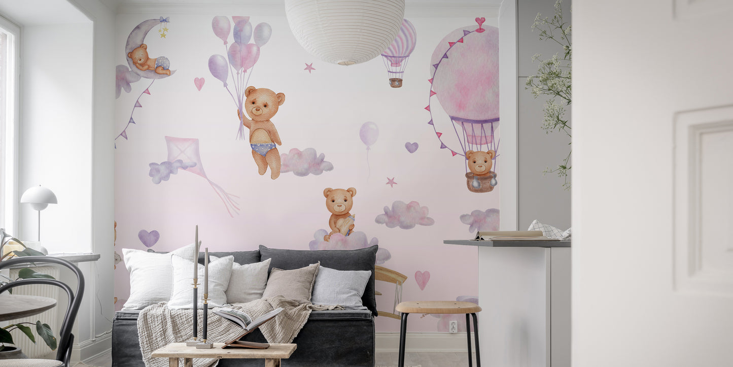 Bouncy Bear Sky Journey Mural wallpaper for walls